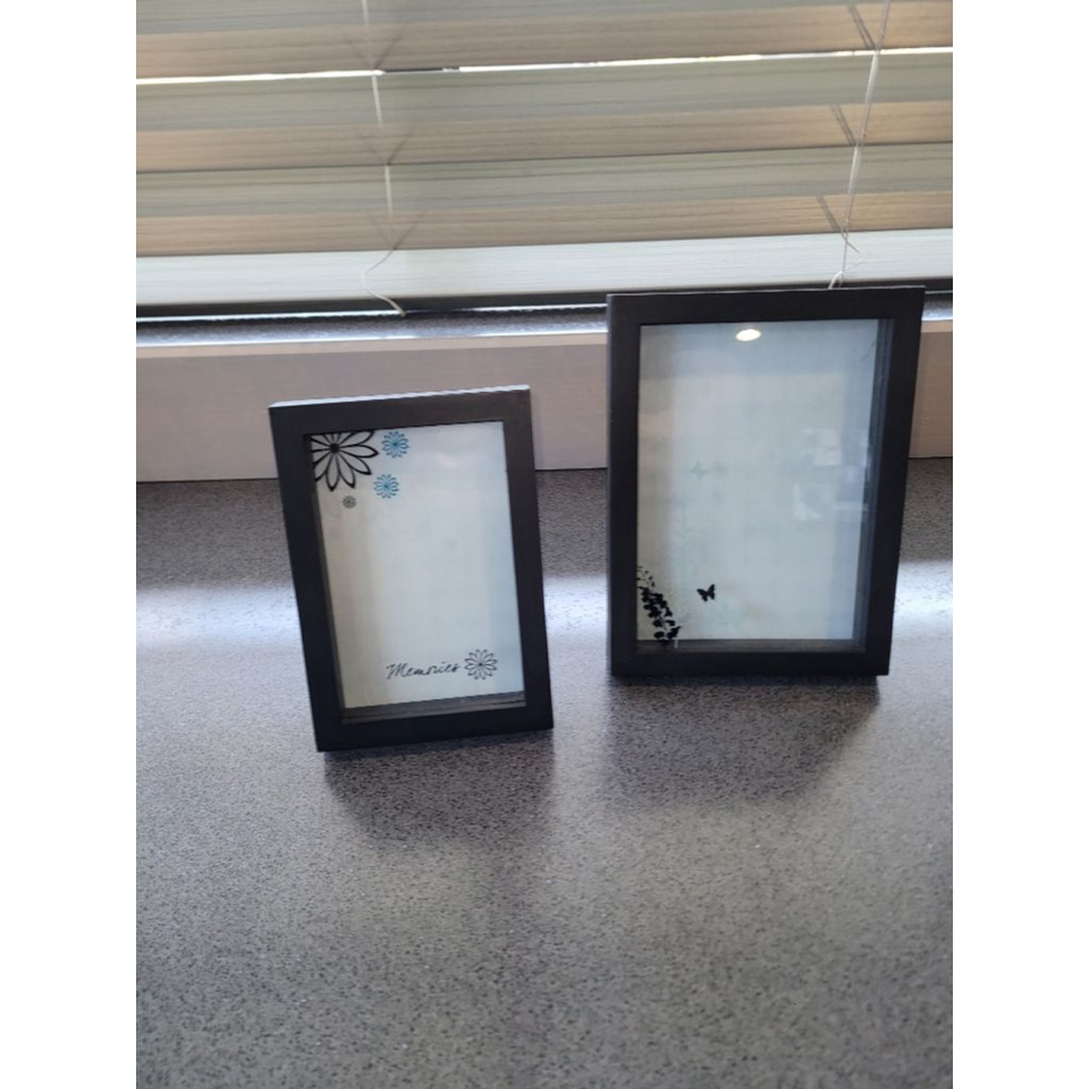 Black Shadow Box Frame Set of 2 Floral Butterfly Glass 6x7.5 & 4.5x6.5